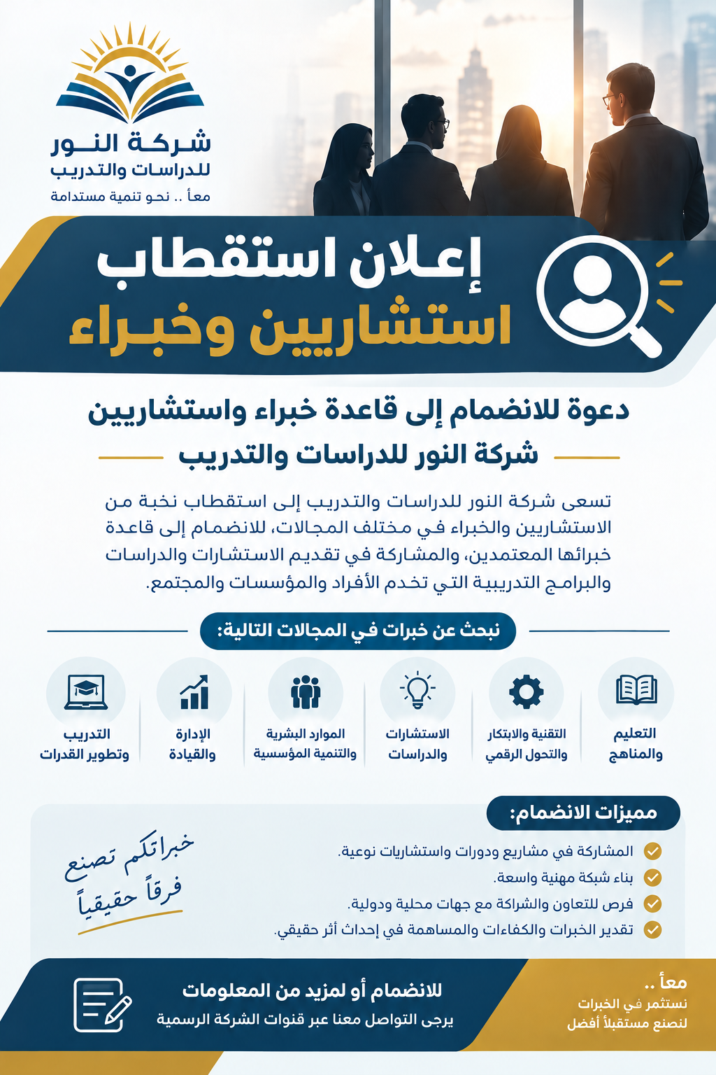 إعلان استقطاب استشاريين وخبراء